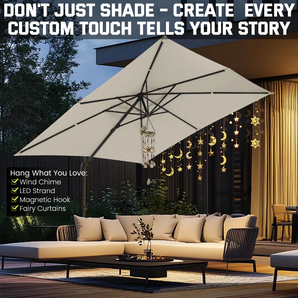 Outdoor Patio Umbrella - 10ft Cantilever Umbrella for Patio Heavy Duty Offset Umbrellas with Stand, 360 Rotation Double