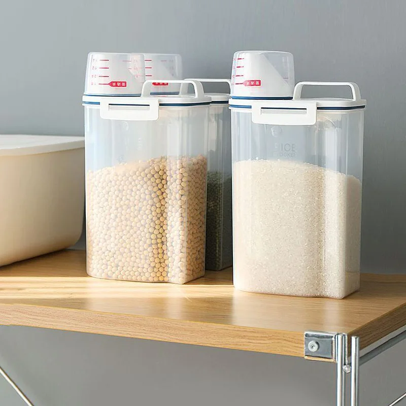 1.5-3L Powder Storage Box Plastic Kitchen Rice Grains Container Bathroom Laundry Powder Detergent Case With Pour Mouth