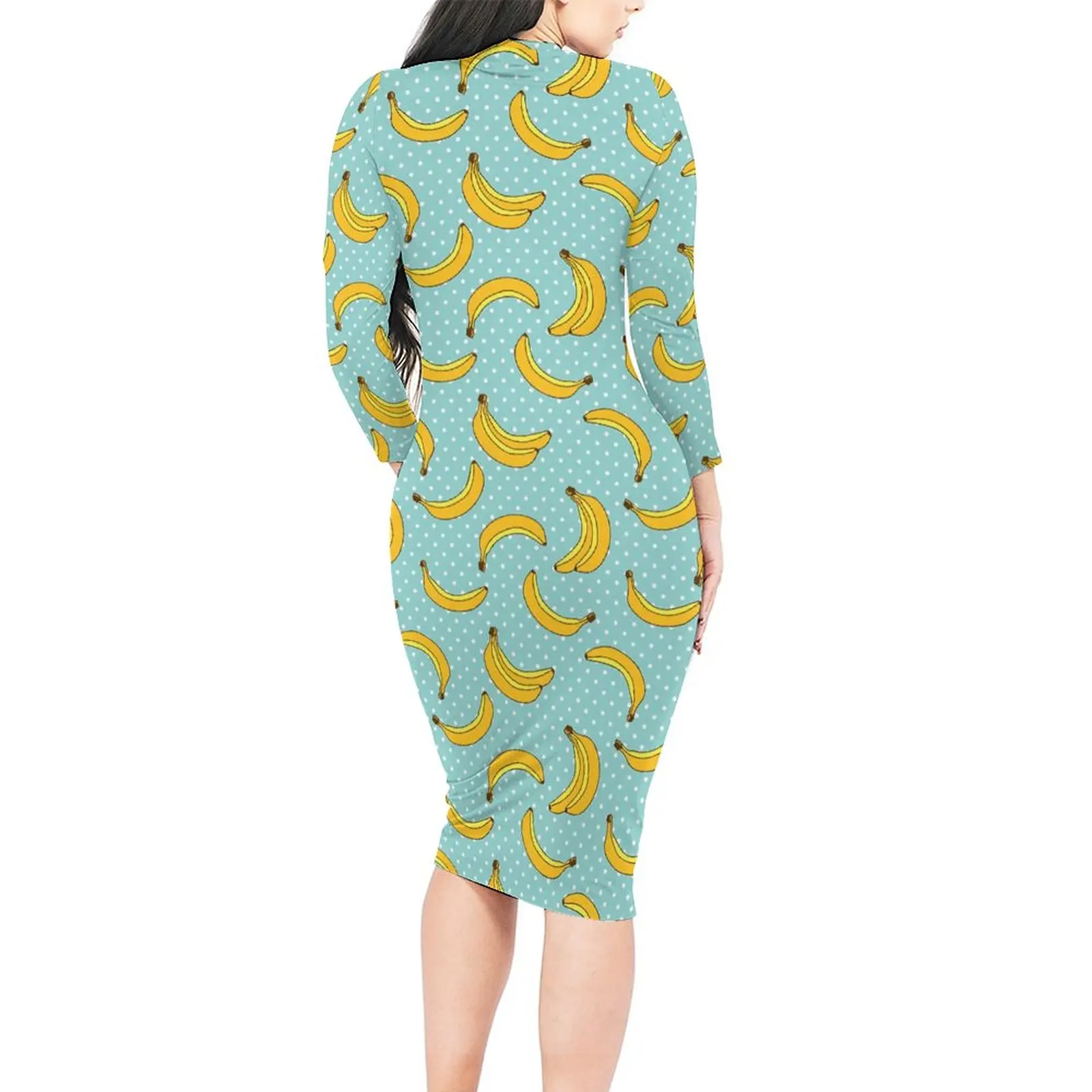 Banana Print Dress Long Sleeve Polk Dots Street Fashion Dresses Holiday Sexy Bodycon Dress Female Graphic Oversized Vestido