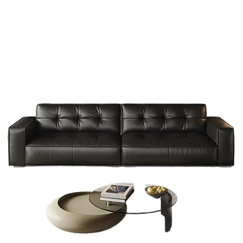 Italian modern simple sofa antique living room size apartment tofu block first layer cowhide leather sofa