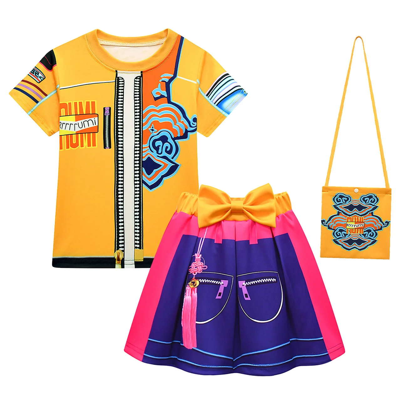 Disfraz de cazadores de demonios Rumi para chico y niña, disfraz de bailarina de ídolo Kpop, camiseta, Falda corta, Cosplay de Anime, conjunto de ropa de cantante Rumi