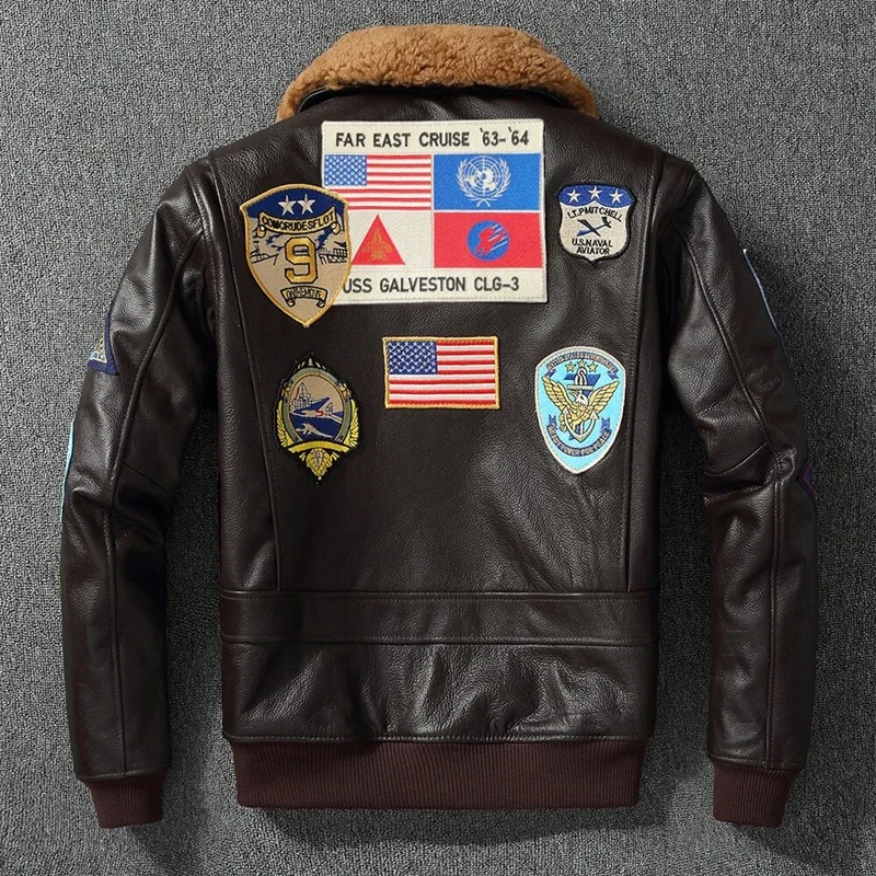 G1 Air Force Flight Leather Jacket Men's Wool Collar Top Layer Cowhide  and Cotton Jacket Top Gun Same as Tom