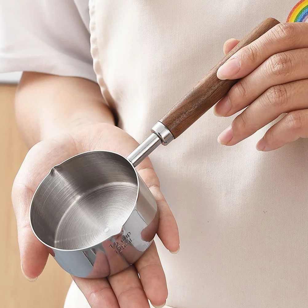 

250ml Stainless Steel Saucepan Wood Handle Nonstick Multiuse Small Pot for Melting Butter Chocolate Boiling Milk
