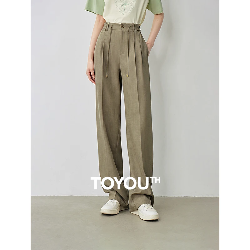 TOYOUTH Women Straight Leg Trousers 2024 Summer New Loose Drape Feeling Casual Pants