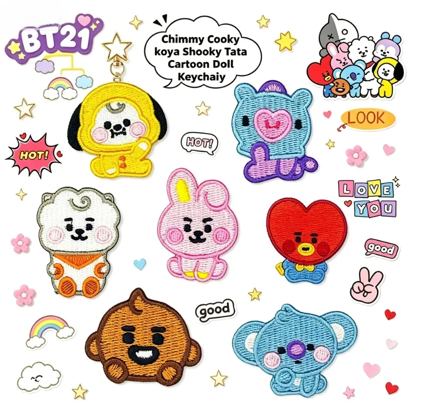 Patch brodé autocollant LINE FRIENDS BT21 avec tous les personnages, patch thermocollant de dessin animé pour vêtements, chaussures, sacs à dos et chapeaux DIY