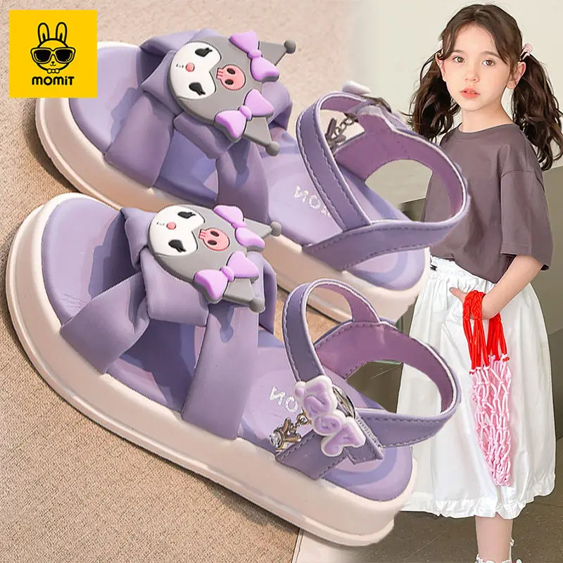 

2024 Kawaii Sanrio Kuromi Girls Sandals Kids Beach Shoes Summer Sweet Cute Babys Soft Soled Shoes Birthday Gift for Girls