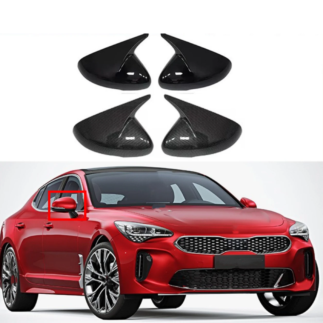 

Fit for Kia Stinger 2018 2019 2020 2021 2022 rearview mirror cover sticker trim abs carbon fiber style gloss black Auto