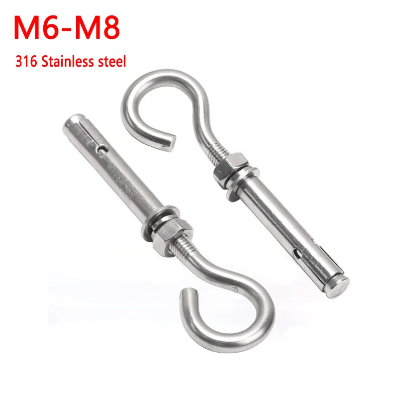 1Pcs M6 M8 Expansion Screws Hooks Opening Hole 316 A4 Stainless Steel Eye Bolt Open Anchor Hook for Basket Ceiling Fan Hanging