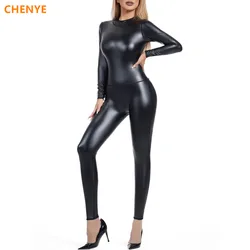 Tuta donna in pelle PU cerniera posteriore Catsuit Costume Nightclub Dance Shapewear donna Body Shaper senza cuciture alta tuta elastica