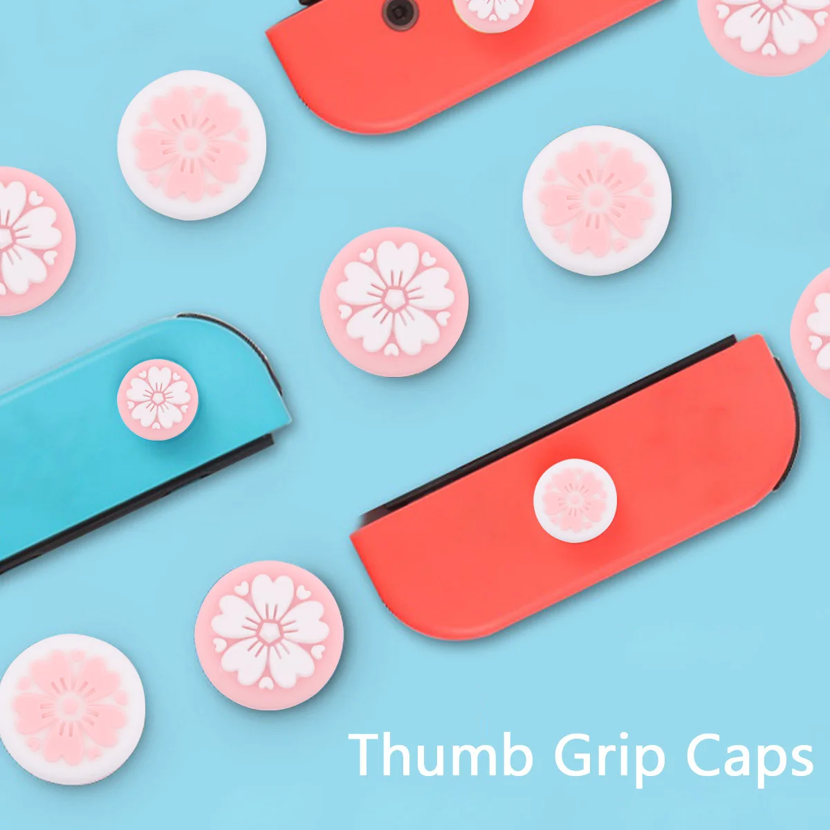 

4Pcs Silicone Joystick Protective Caps Cherry Blossom Design Smooth Comfortable Washable Anti-Slip Grip for Game Controllers