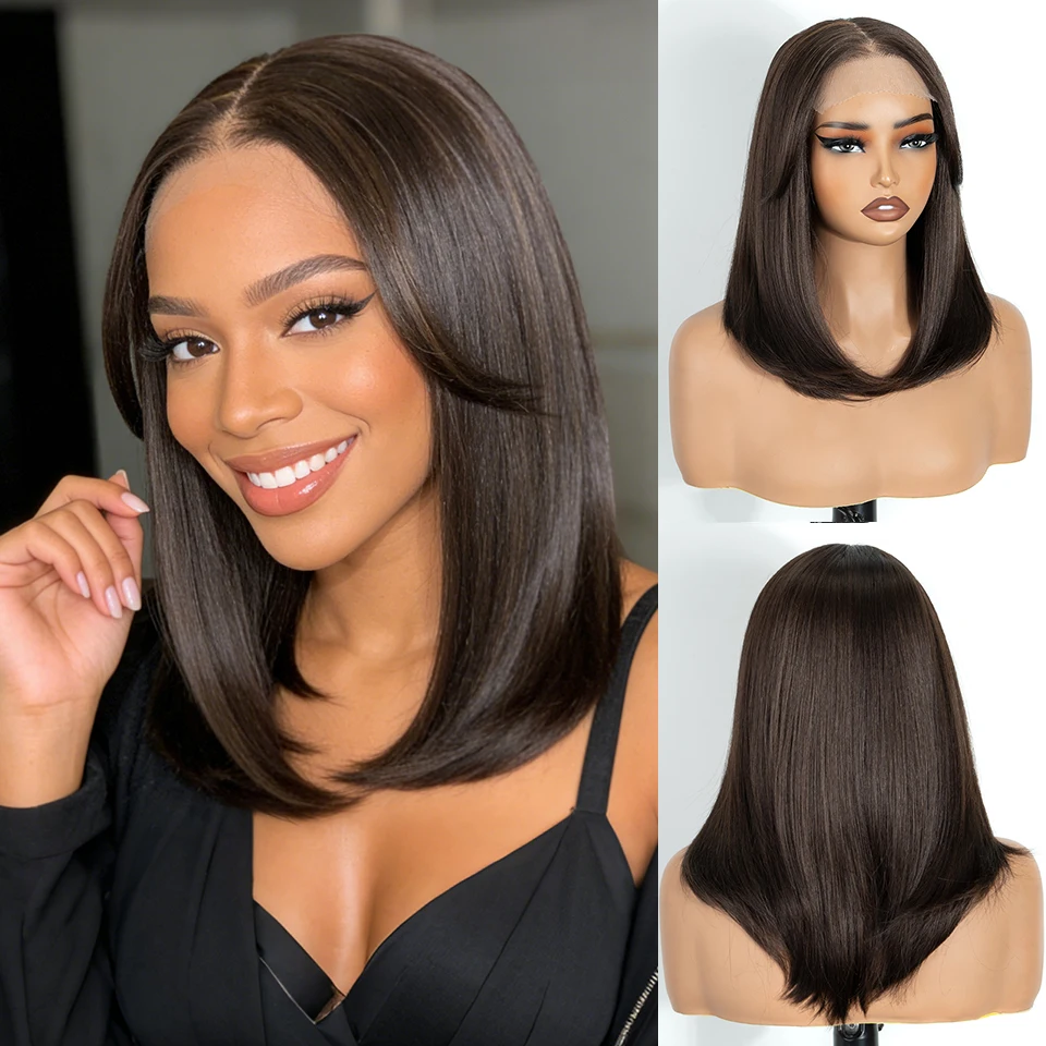 

Синтетический парик NOBLE 6X4 с кружевной передней частью, 18 дюймов, темно-коричневый, прямой, термостойкий, без клея, для чернокожих и белых женщин, для косплея