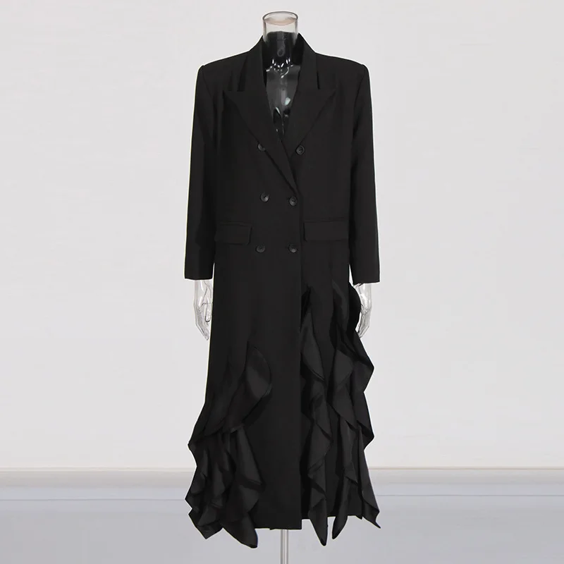 ZAMOR European Chic High-End Trench Coat 2026 New Loose Contrast Ruffle Hem Design Long Women Blazer