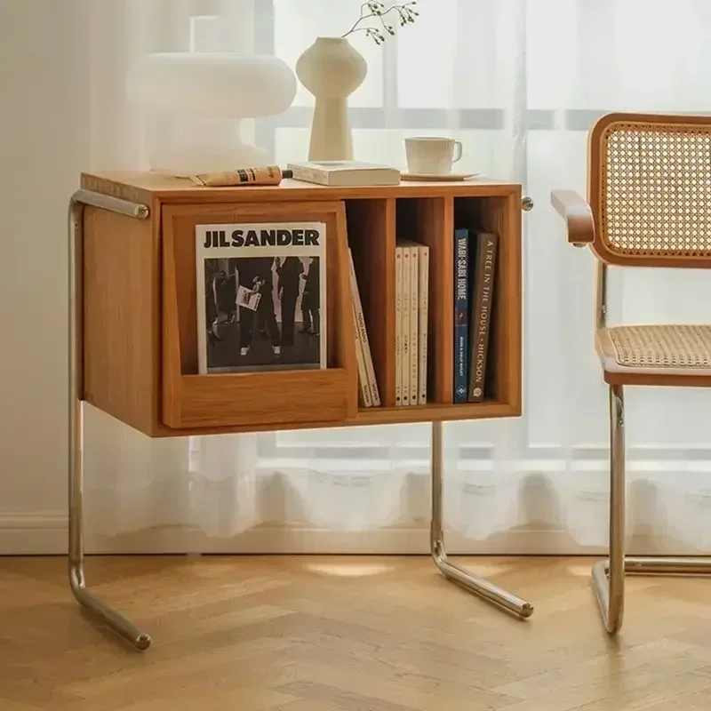 Organizador de libros de sofá de madera auténtica nórdica, mesa con borde móvil, estante de almacenamiento antiguo, revistero Retro, soporte de libros de madera elegante