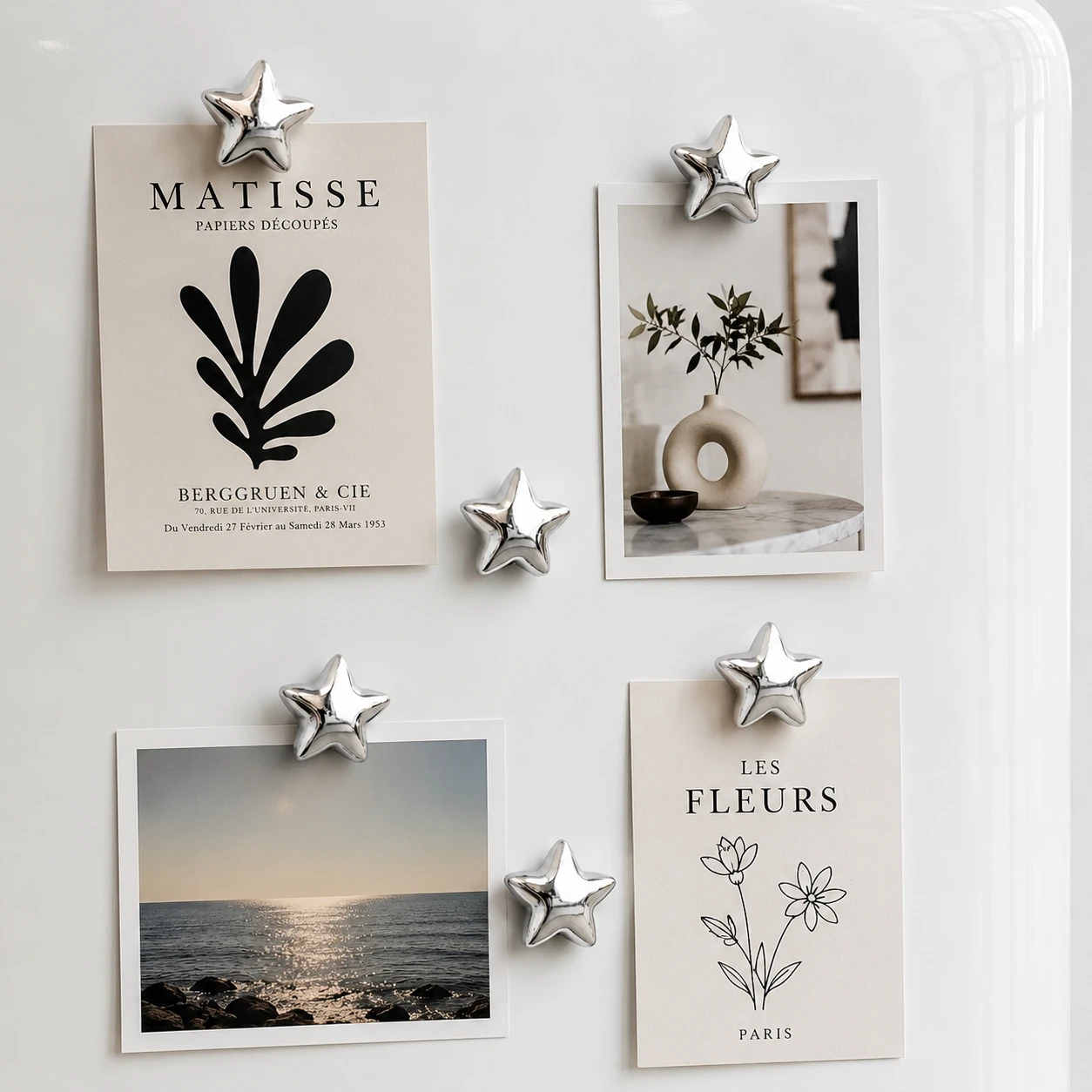 Cute Five Point Star Fridge Magnets Silver Refrigerator Magnets for Photos Notes Kitchen Office Home Decoration Gifts