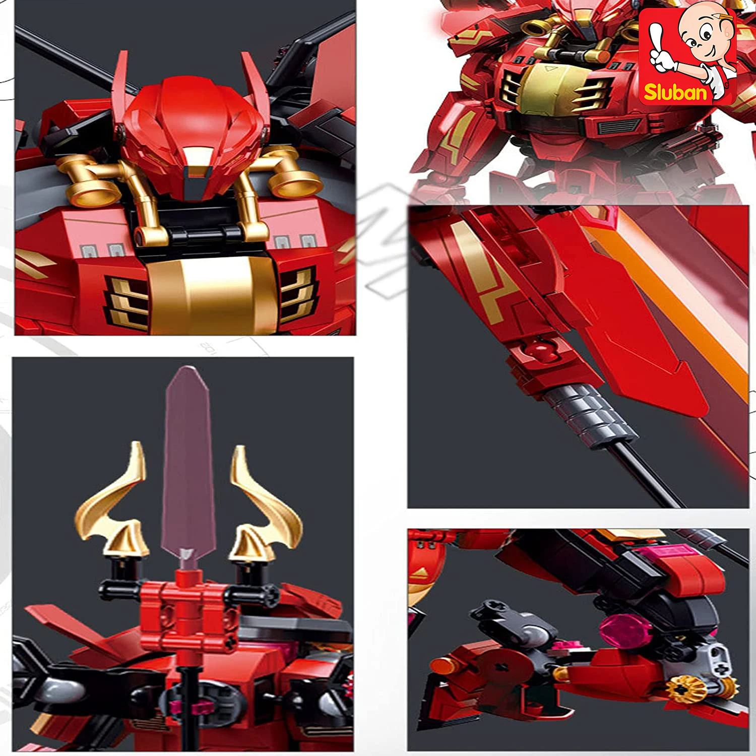 511pcs Sluban Red Halberd Warrior Robot Building Blocks Toys, Battle Robot Assembling Educational Toys,Gifts For Children (NoBox