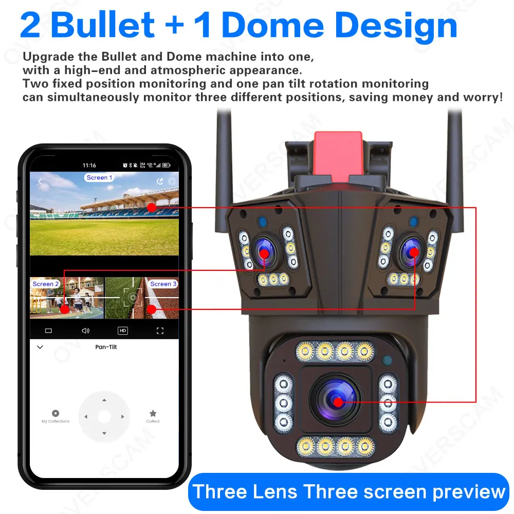 Imagem -03 - Câmera de Segurança de Tela Tripla ao ar Livre 6k 12mp Wifi Lente Tripla Detecção de Corpo Móvel Cctv ip Câmera de Sobrevalência Casa Ipc360
