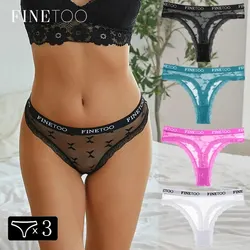 3Pcs Sexy Lace Women Underwear FINETOO Bikini Hollow Heart Thongs Low Waist G String Ladies Briefs Sexy Lace Panties Lingerie