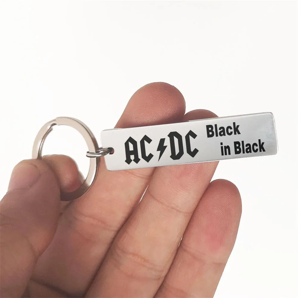 Stainless Steel AC DC Guitar Picks  Pendant Keychain for Men Women Rock Band Guitar  Men\'s Punk Jewelry