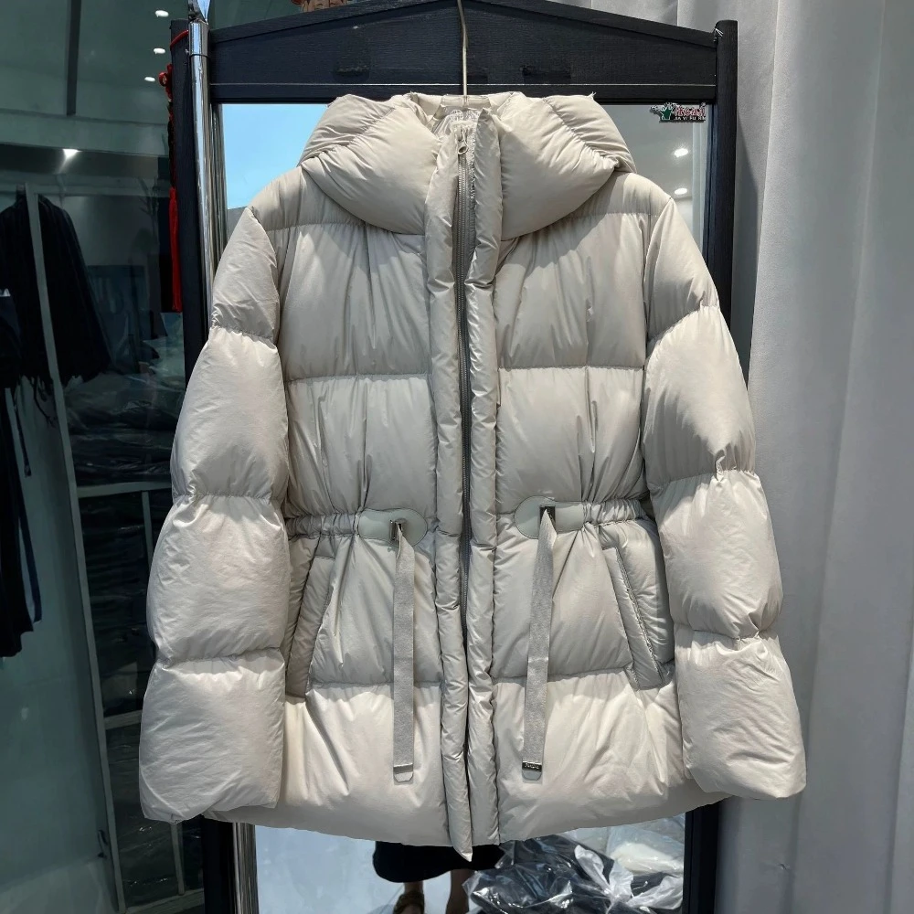 Women's Winter Down Jacket with Hood Down Jacket with Windproof Closure Travel Zipper Up White Duck Down Versatile Coat Workwear