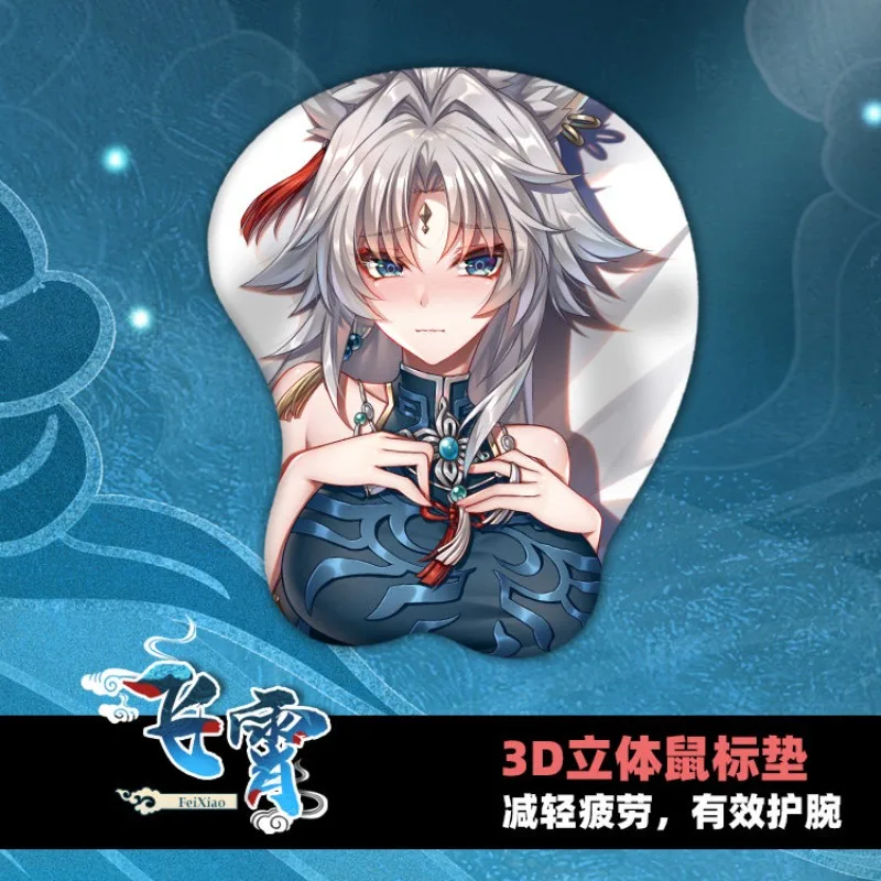 Feixiao 3D Mouse Pad Honkai Star Rail Game Hand Wrist Rest Mousepads Oppai Soft Mouse Mat Office Work Gaming Otaku Gift