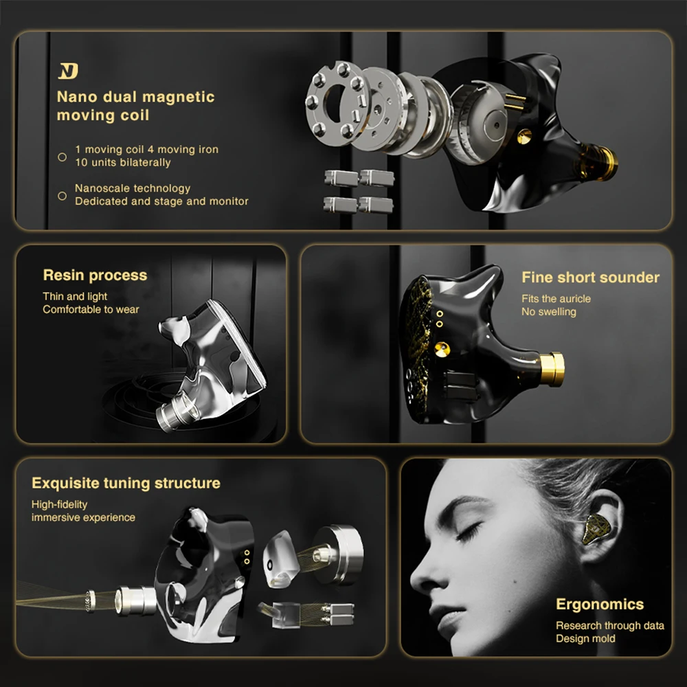 ND 001 Unit 10 Stage Monitor HIFI Resin Headphones Sports earphone Wire-changeable earphone 0.78 contact pin