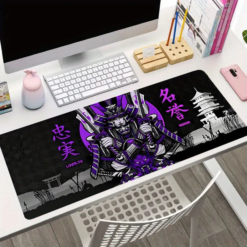 Japanese Bushido Art Mouse Pad, Loyalty Honor Text Pattern Non Slip Desk Mat for Game Lovers Office Home Keyboard Desktop Decor