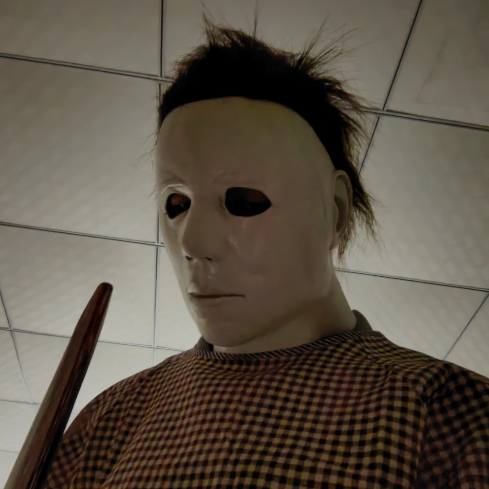 Branco Michael Myers Máscara Cosplay, Látex Capacete Rosto Inteiro, Festa de Carnaval, Cabeça Adereços, Halloween Horror, Sangrento Demônio Assassino