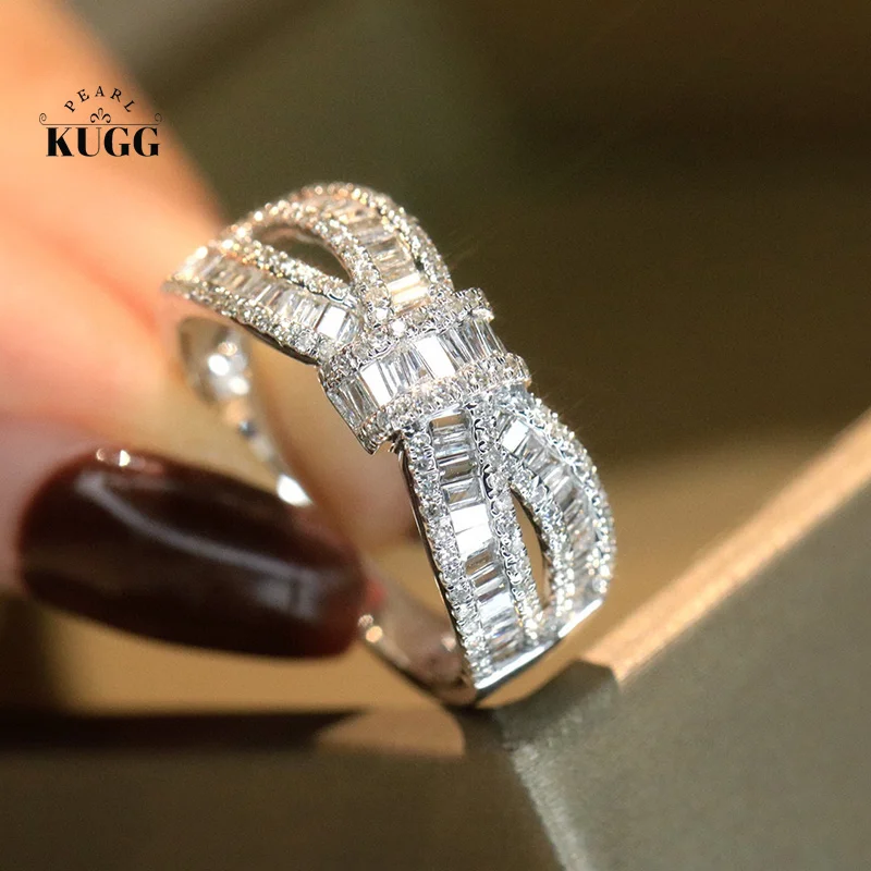 

KUGG 100% 18K White Gold Rings 0.70carat Real Natural Diamond Engagement Ring Luxury Cross Design High Party Jewelry for Women