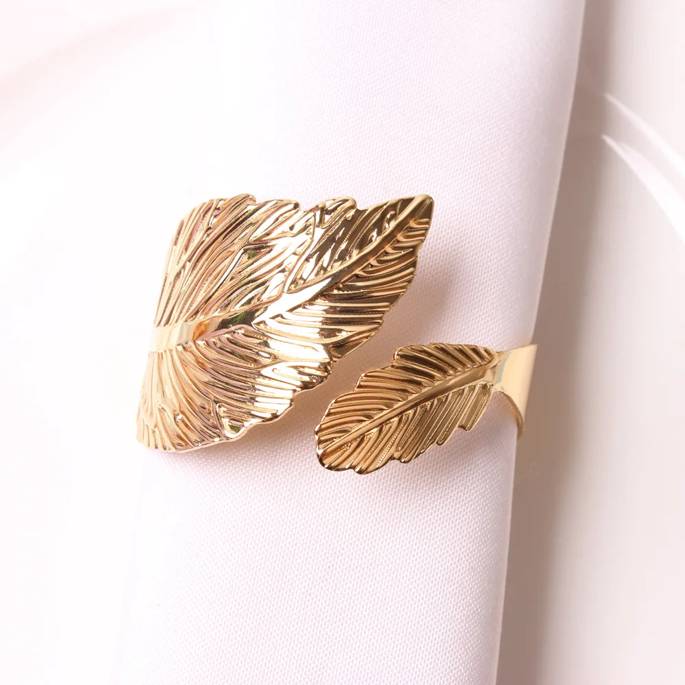 12Pcs Napkin Rings  Fall Leaves Gold Silver Christening Bangle Metal Napkin Holder Wedding Gifts Baptismal Shower Party Decor