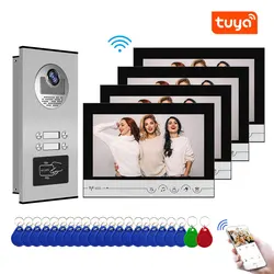 Tuya 9 polegada wi fi sistema de vídeo porteiro campainha controle acesso rfid com cor vídeo campainha kits para 2,3,4 apartamento da família