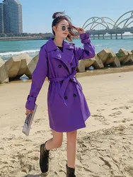 Trench viola per donna 2023 autunno nuovo bavero doppio petto moda giacca a vento femminile Streetwear vestiti