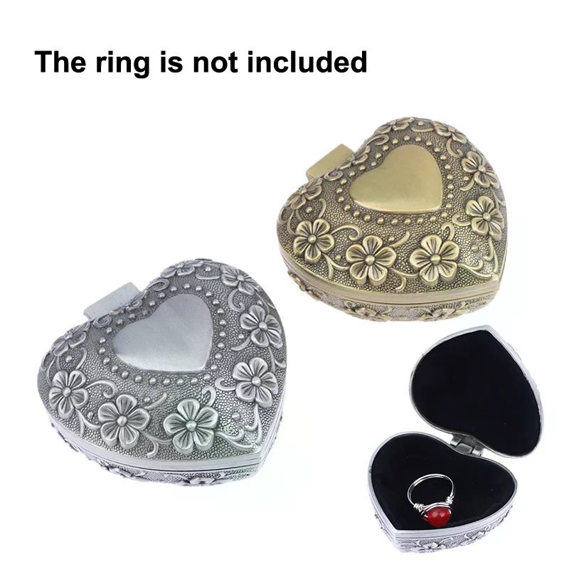 

Vintage Flower Heart Shaped Alloy Jewelry Box Dustproof Home Decor Ring Bracelet Organizer Ring Trinket Storage