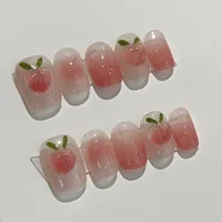 10Pcs Short Handmade Press on Nails Pink Peach Fake Nails Wearable Stick-on Nails Full Cover False Nail Накладные Ногти 수제네일