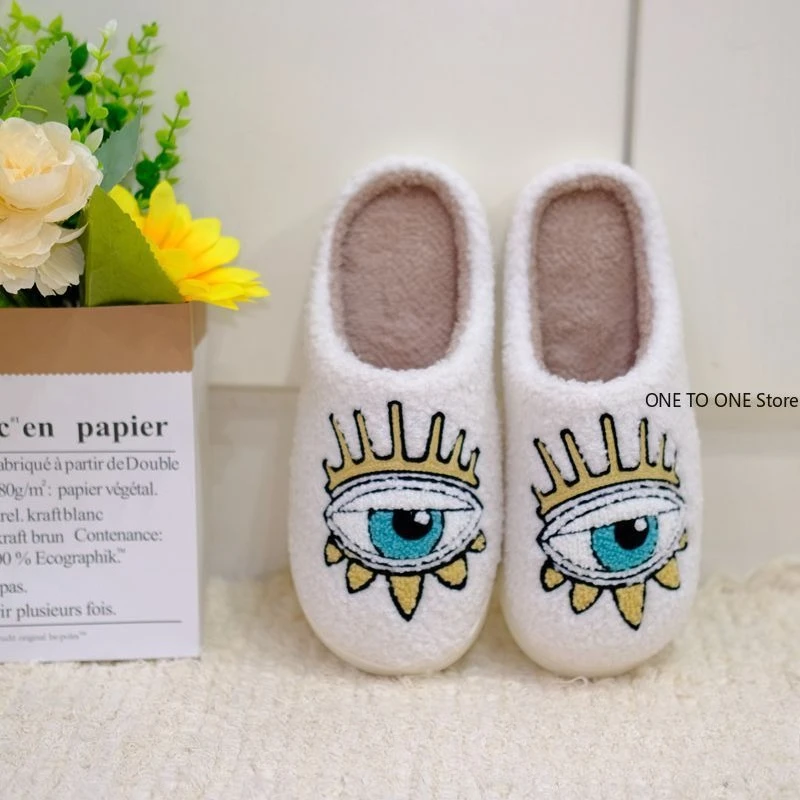 

Starry Eye Cotton Slippers for Men Women Autumn/Winter Home Teddy Velvet Slippers Couples Towels Embroidered Thickened Warmth