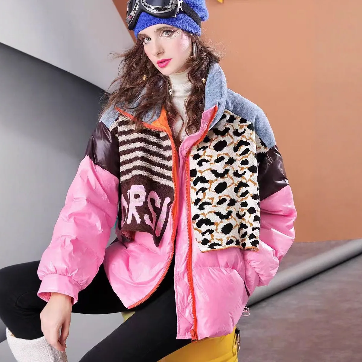 سترة جديدة لعام 2025 من قماش الدنيم المحبوك الملون سترات شتوية عصرية للشارع ملابس فضفاضة وسميكة 90% معطف منتفخ على شكل بطة بيضاء #1