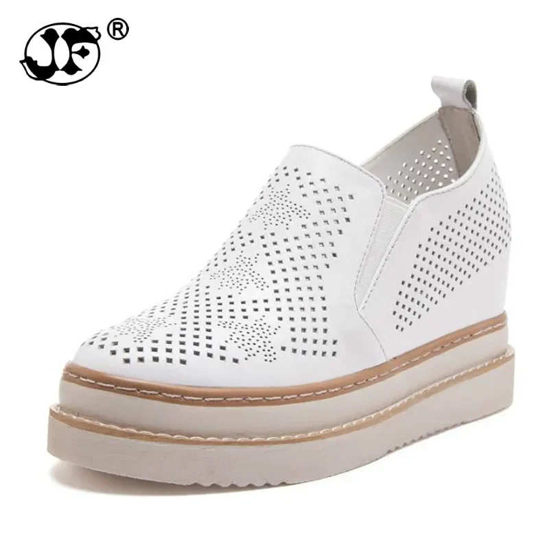 

Arrival Women Creepers Casual Breathable Flat Platform Shoes Woman Summer Casual Genuine Leather Thick Sole Shoes 2021