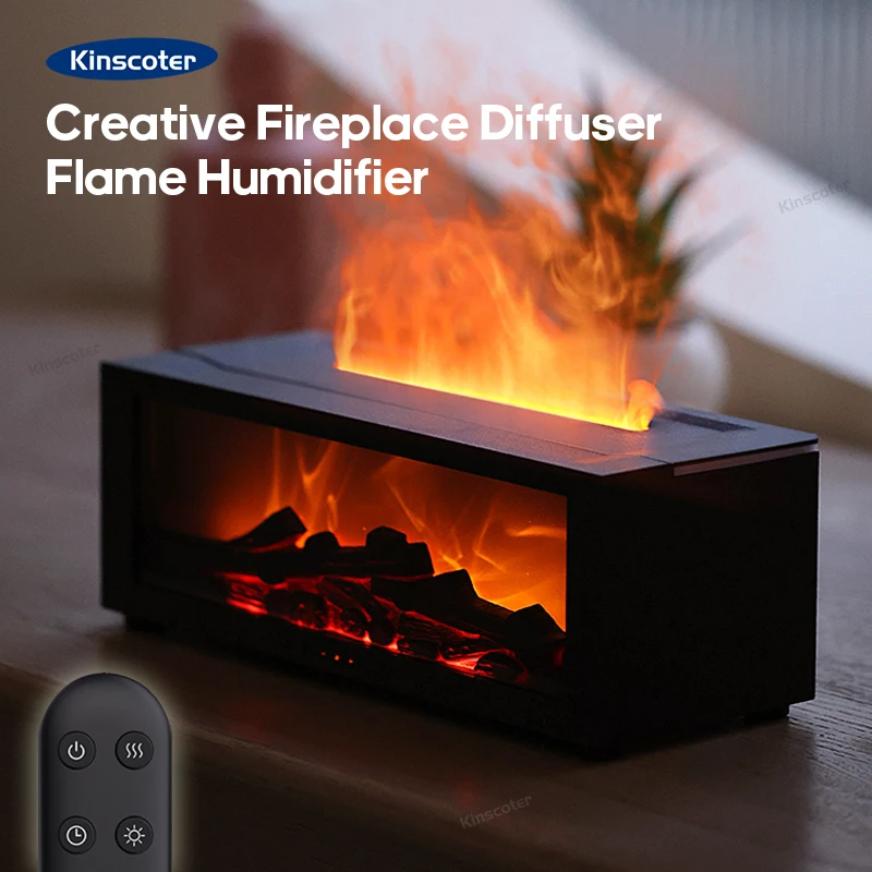 

Colorful Flame Fireplace Aroma Diffuser 150ml Waterless Auto-Off Air Humidifier with Timer Remote Control for Home Bedroom Gift