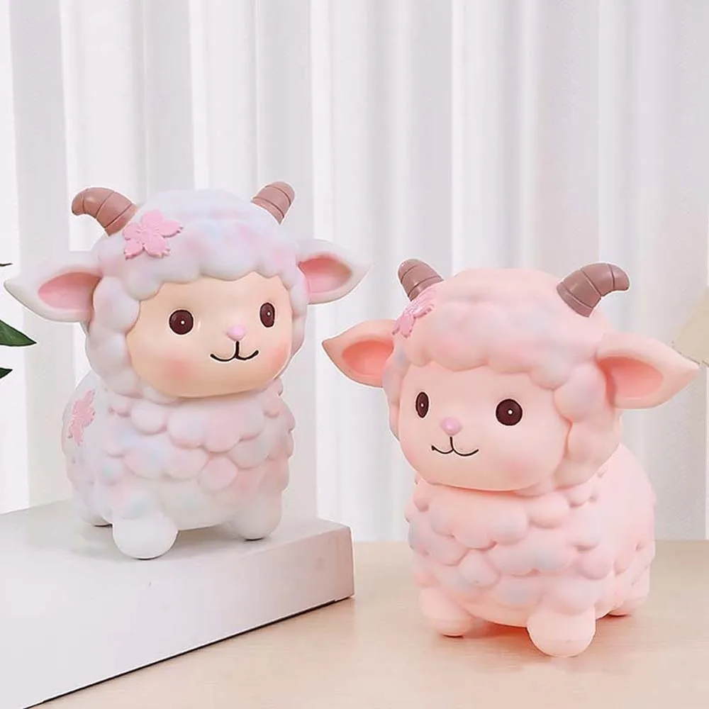 PVC Cute Sheep Bank Drop Resistant Back Slot Zodiac Lamb Coin-box Medium Size Smooth Surface Shatterproof Piggy Banks
