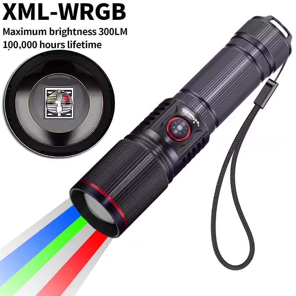 RGB four-color photo filling flashlight Outdoor waterproof retractable focusing type c charging aluminum alloy