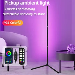 Narożna lampa podłogowa z możliwością przyciemniania 125cm stojak Bluetooth RGB nastrojowe oświetlenie LED do sypialni dekoracje domowe w stylu nordyckim oświetlenie wewnętrzne