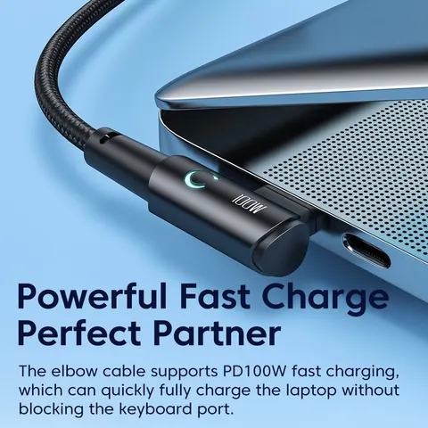 Toocki 100W USB-C кабель 90° для быстрой зарядки iPad, MacBook, Xiaomi, Samsung — фото модели