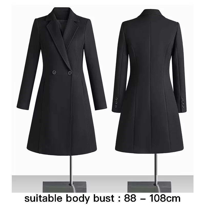 

High quality wool blend long trench coat for women big size double breasted new winter 2024 elegant clothes - black grey blue