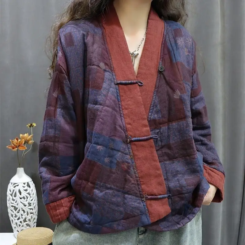 Women's Winter Top Coat Cotton Coat Slanted Collar Brand Retro Simple Comfortable Loose Casual Design Fashion Niche Versatile