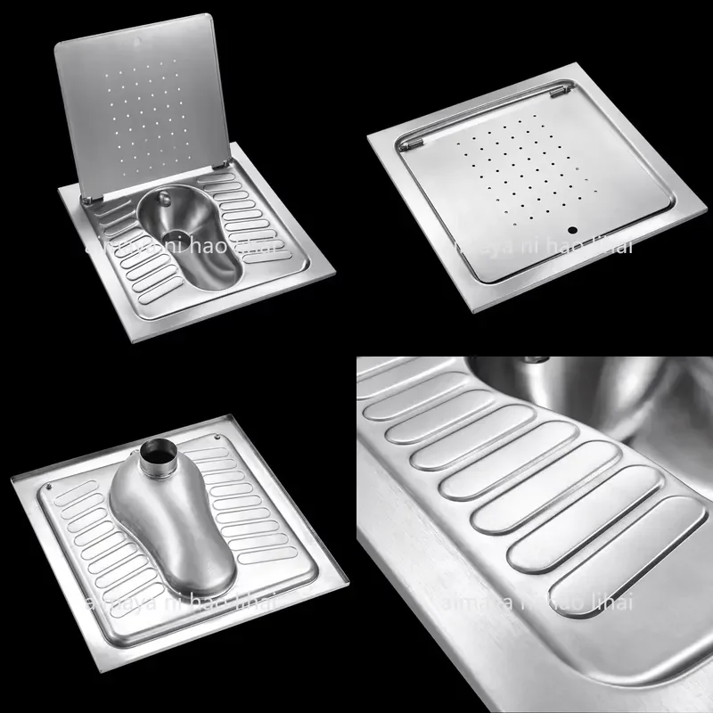 Stainless Steel Squat Toilet Pan with Cover Western Style Flush Floor Drain Durable Anti Odor Bathroom Fixture