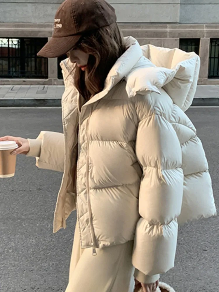 

Женские корейские осенне-зимние модные пуховые парки, пальто, парки с капюшоном, укороченные толстые теплые повседневные женские свободные куртки, новинка