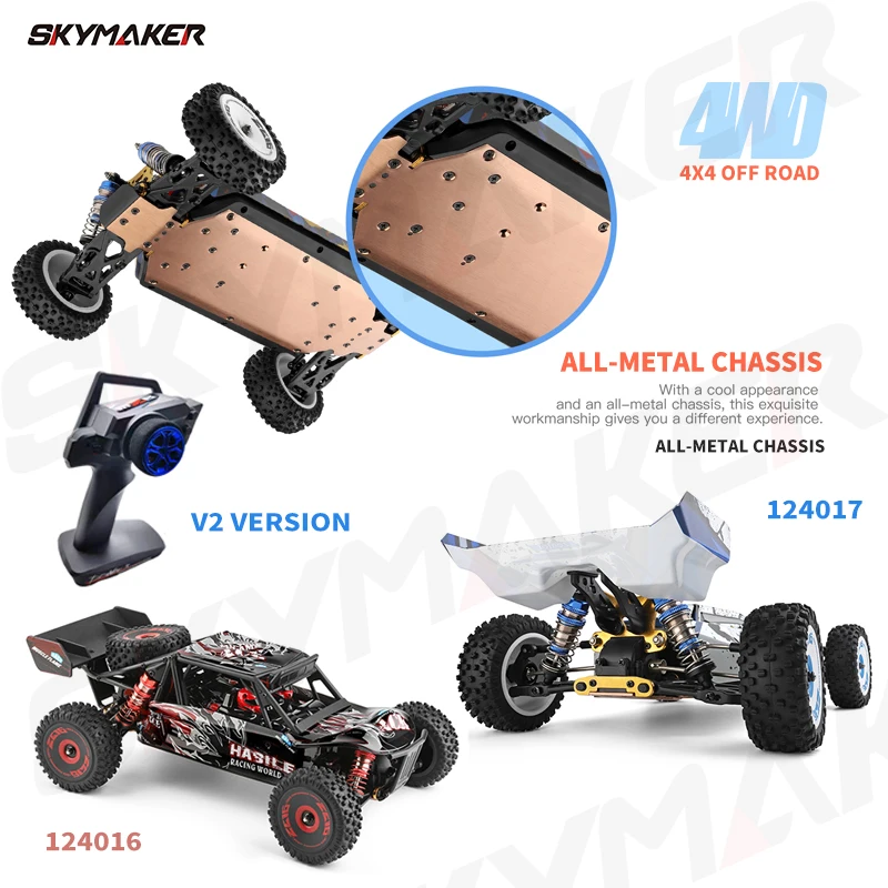 WLtoys 124007 124008 V8 1:12 Brushless RC Car 75Km/H High Speed Metal 4WD Drive Off-Road 2.4G 124016 124017 1/12 RC Car Toys