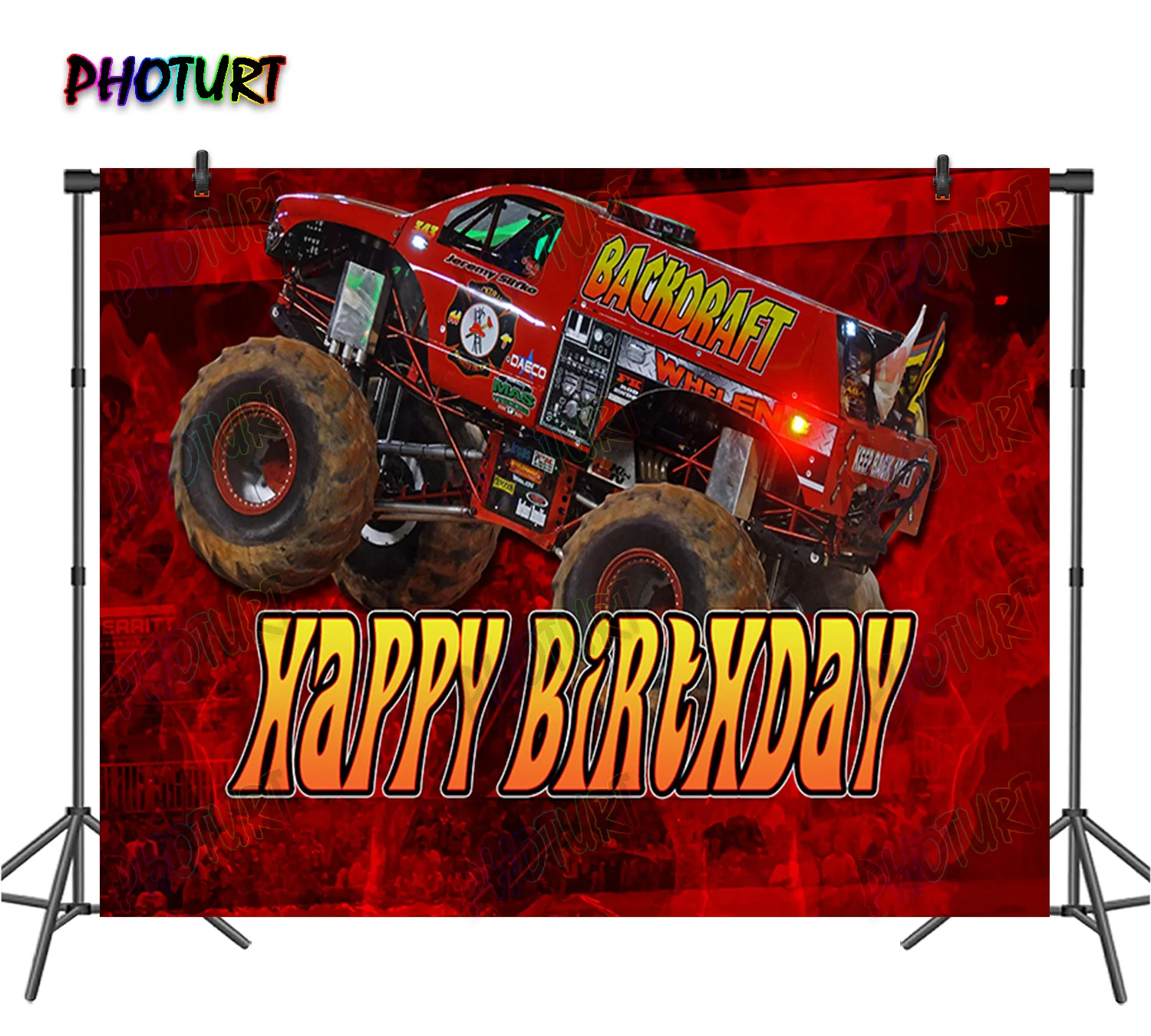 PHOTURT Hot Wheels Monster Trucks Backdrop Kids Birthday Photography Banner Game Race Car Photo Background Polyester Vinyl Props