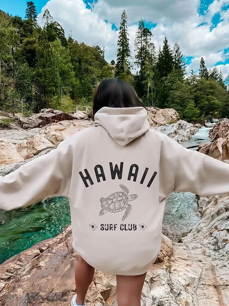 

Hawall Surf Club Simple Letter Pattern Printing Womens Hoodie Long Sleeves Pocket Sweatshirts Warm Pullover Fashion Clothes