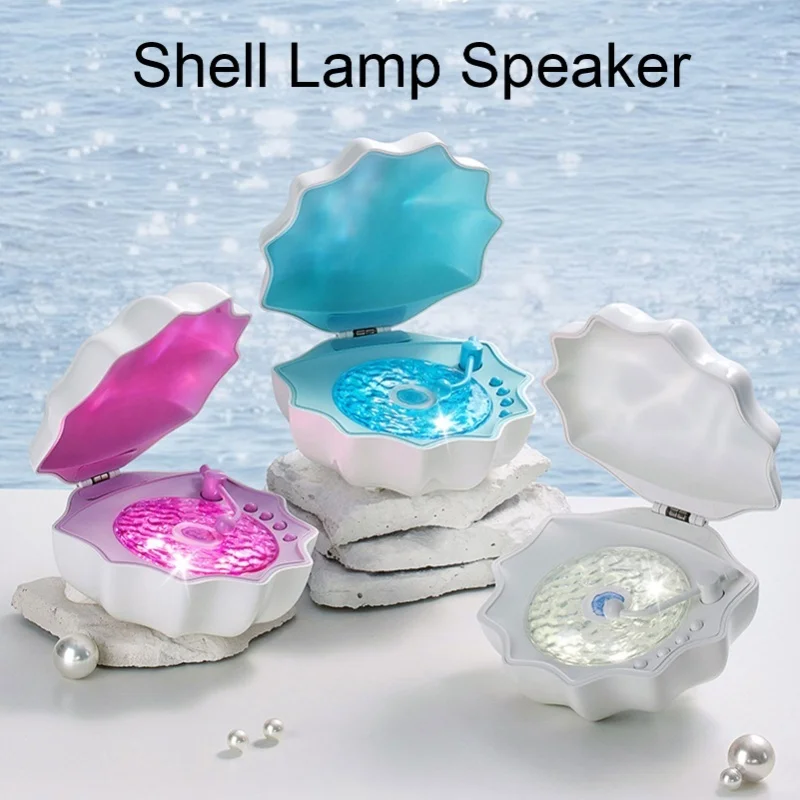 Shell Lamp Speaker Music Projection Speaker Powerful Bass Miniature Desktop Portable Speaker For Home Office Blue
