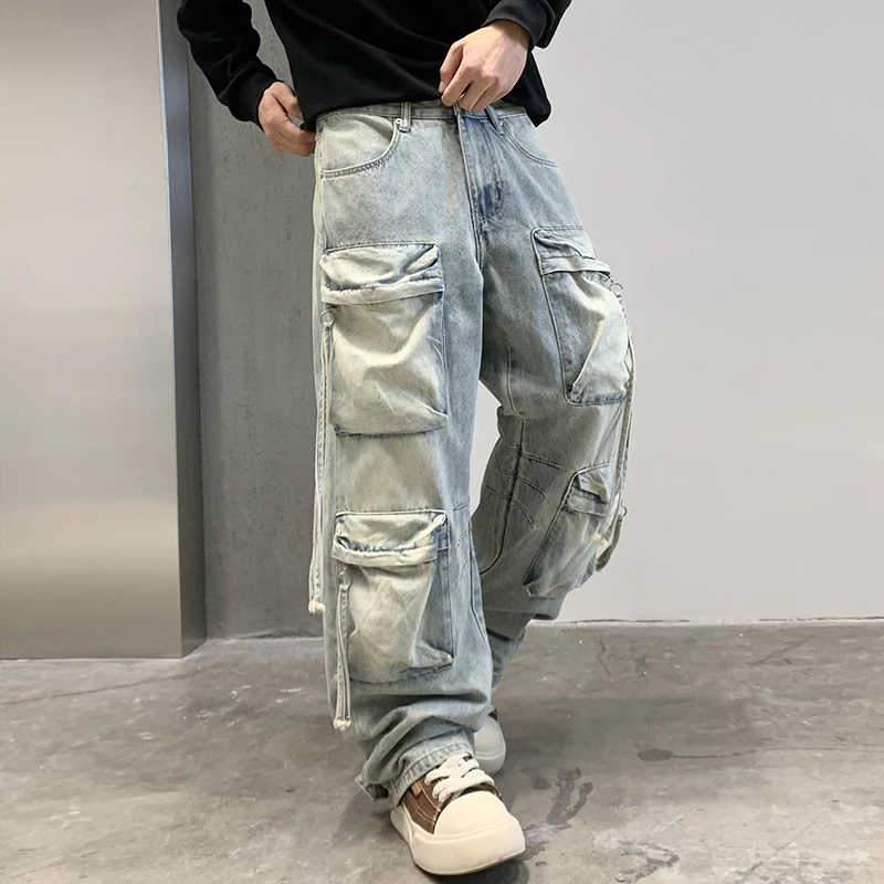 Men High Quality Cargo cowboy Pants Male Work Hunting Jeans Clothing Streetwear Hip Hop Sweatpants Male Casual denim Joggers